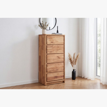 Keskeny magas tölgyfa komód – 5 fiók
