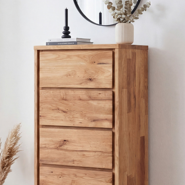 Keskeny magas tölgyfa komód – 5 fiók