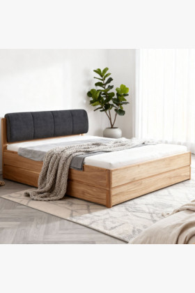 Franciaágy 180x200 natúr tölgy tárolóval, kárpitozott fejvég