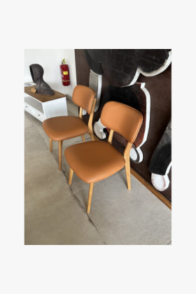 Tölgyfa étkezőszék valódi bőrrel, 2 darabos szett, barna