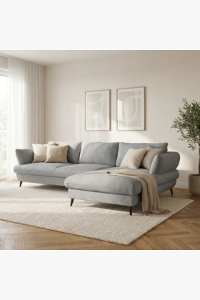 Modern sarokkanapé ágyfunkcióval, tárolóval, világosszürke szövet