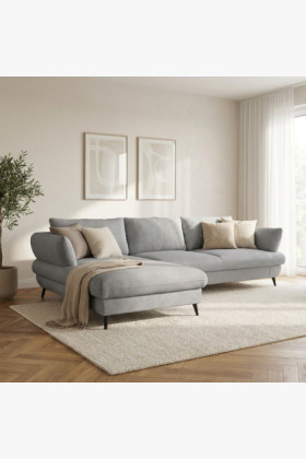 modern sarokkanapé alvófunkcióval és tárolóval, világosszürke szövet