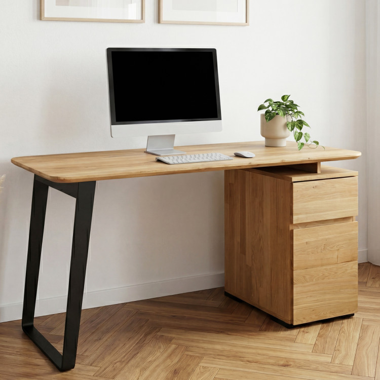 Tölgyfa íróasztal Albero 140x65 cm – tömör tölgy, fém lábak