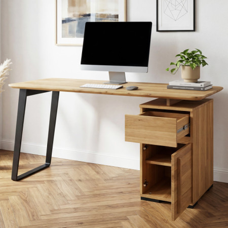 Tölgyfa íróasztal Albero 140x65 cm – tömör tölgy, fém lábak