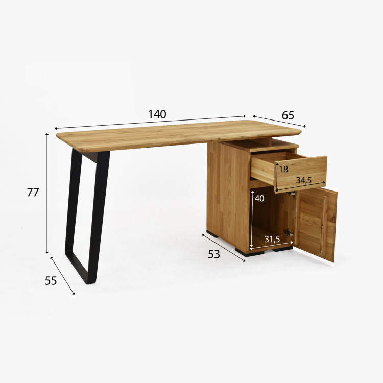 Tölgyfa íróasztal Albero 140x65 cm – tömör tölgy, fém lábak