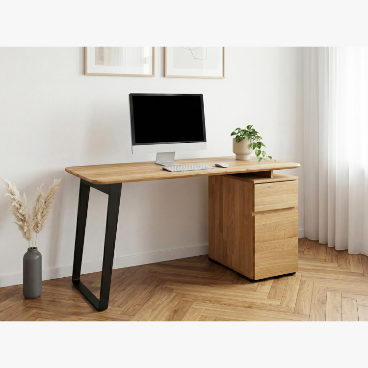 Tölgyfa íróasztal Albero 140x65 cm – tömör tölgy, fém lábak