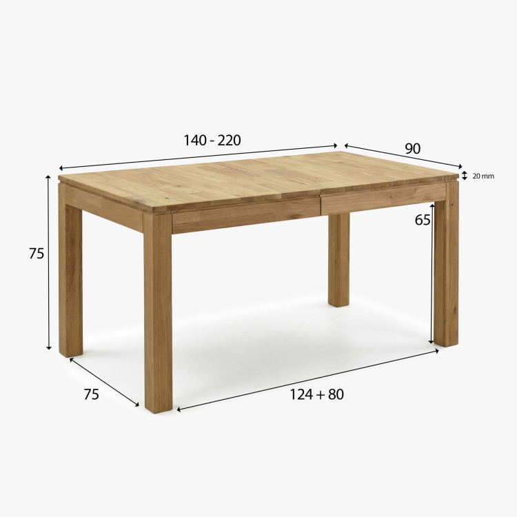 Tömör tölgyfa kihúzható asztal Matuš 140 x 90 cm + 80 cm bővítés