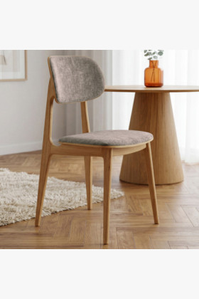 Kárpitozott étkezőszék Vard tömör tölgyből – szürke-barna szövet taupe 2