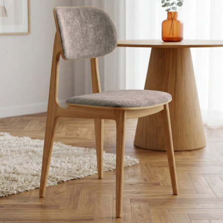 Kárpitozott étkezőszék Vard tömör tölgyből – szürke-barna szövet taupe