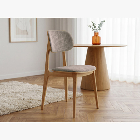 Kárpitozott étkezőszék Vard tömör tölgyből – szürke-barna szövet taupe