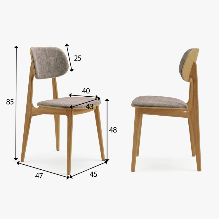 Kárpitozott étkezőszék Vard tömör tölgyből – szürke-barna szövet taupe