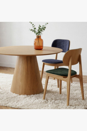 Kerek étkezőasztal 120 cm kúpos lábbal – tölgy furnér natúr 2