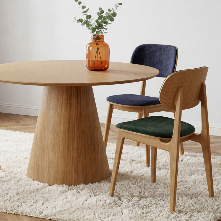 Kerek étkezőasztal 120 cm kúpos lábbal – tölgy furnér natúr