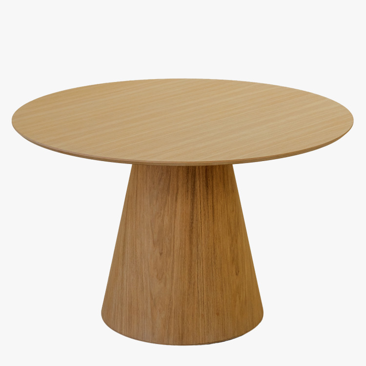 Kerek étkezőasztal 120 cm kúpos lábbal – tölgy furnér natúr