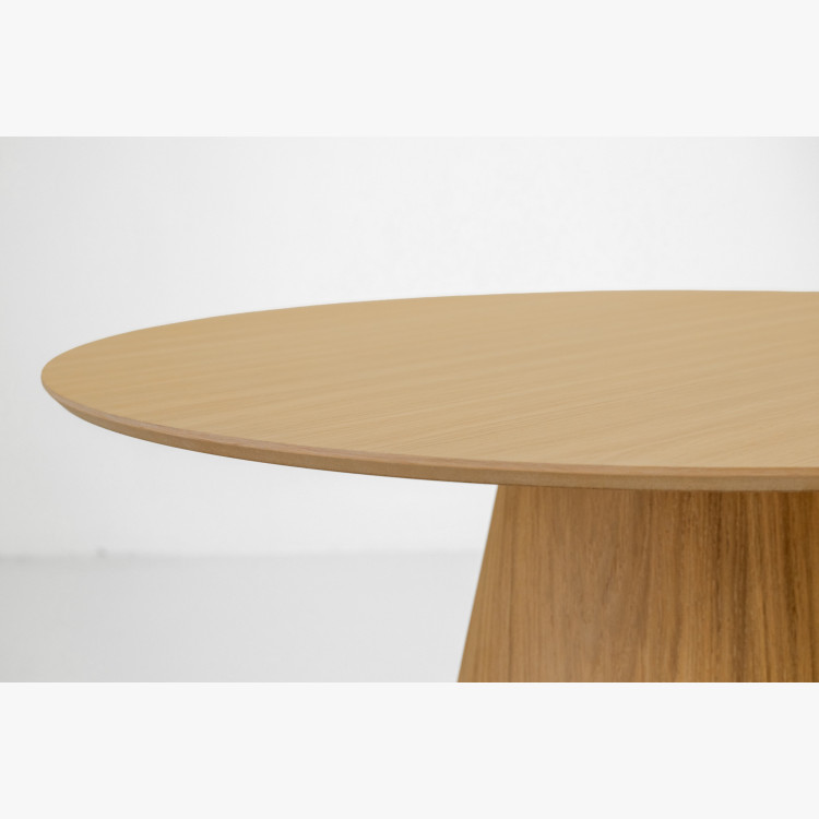 Kerek étkezőasztal 120 cm kúpos lábbal – tölgy furnér natúr