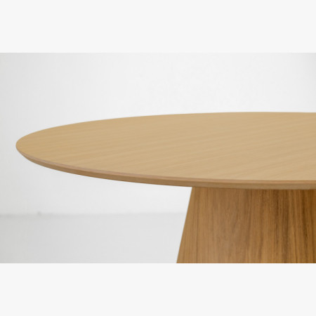 Kerek étkezőasztal 120 cm kúpos lábbal – tölgy furnér natúr