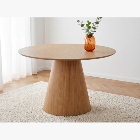 Kerek étkezőasztal 120 cm kúpos lábbal – tölgy furnér natúr