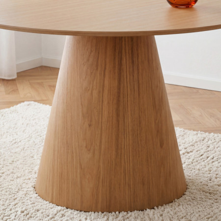 Kerek étkezőasztal 120 cm kúpos lábbal – tölgy furnér natúr