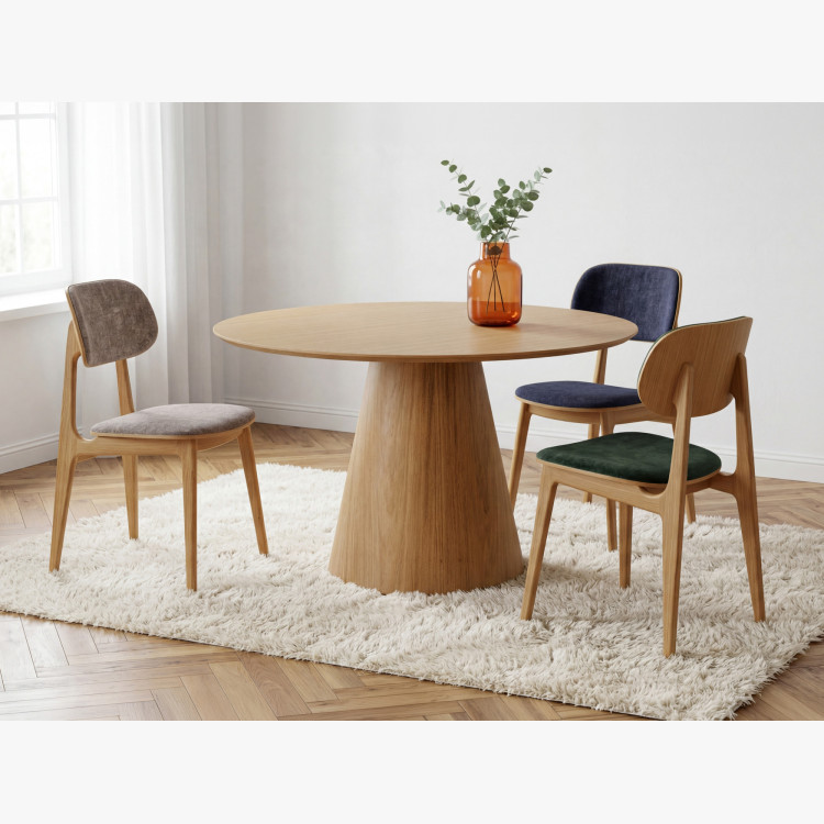 Kerek étkezőasztal 120 cm kúpos lábbal – tölgy furnér natúr