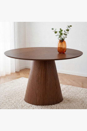 Designos kerek tölgy étkezőasztal bordó-dió színben, 120 cm