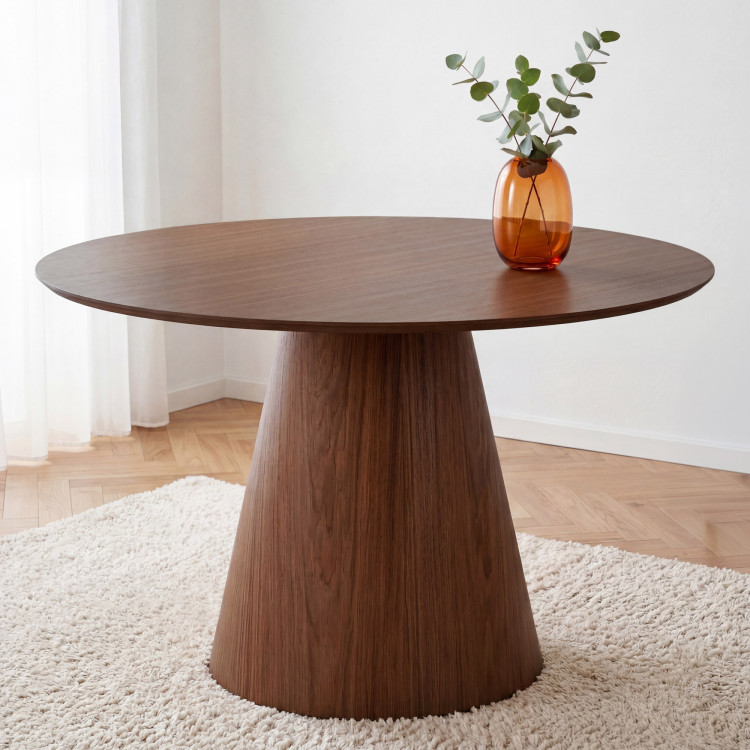 Kerek asztal kúpos lábon 120 cm – tölgy bordó-dió