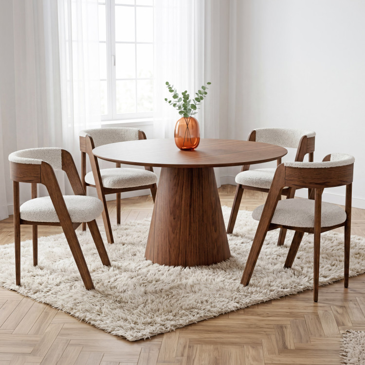 Kerek asztal kúpos lábon 120 cm – tölgy bordó-dió