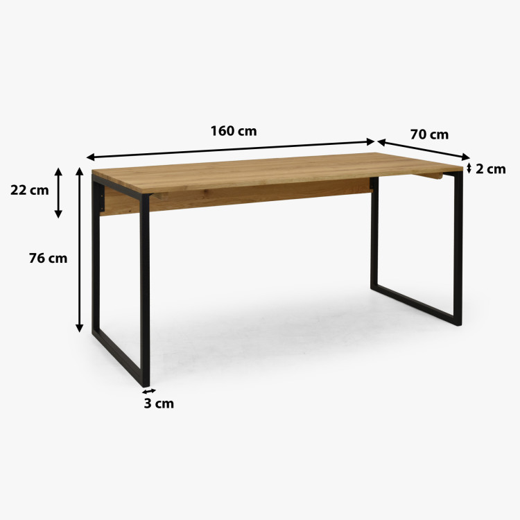 Tölgyfa íróasztal Albero 160x70 cm fém lábak