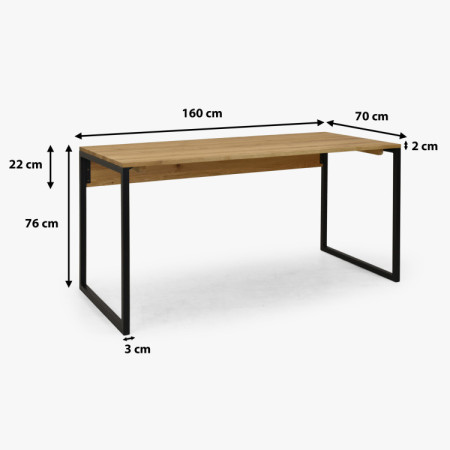 Tölgyfa íróasztal Albero 160x70 cm fém lábak