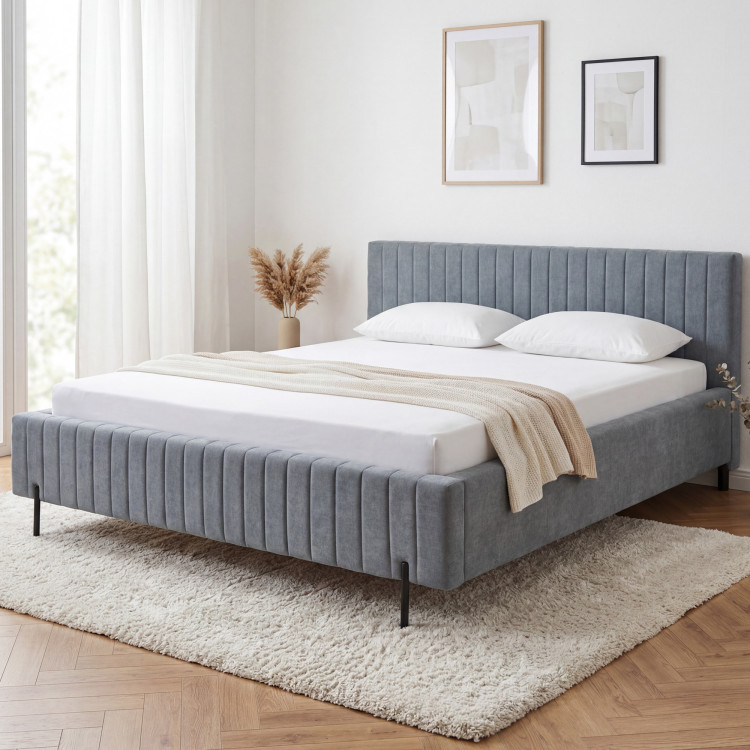 Kárpitozott ágy 180x200 szürke tárolóval és ágyráccsal