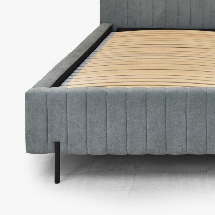 Kárpitozott ágy 180x200 szürke tárolóval és ágyráccsal