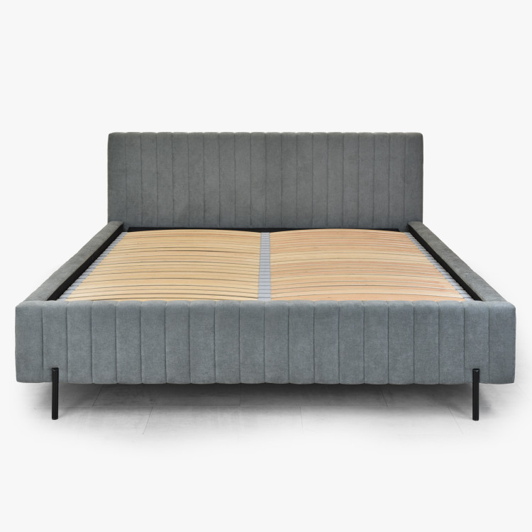 Kárpitozott ágy 180x200 szürke tárolóval és ágyráccsal