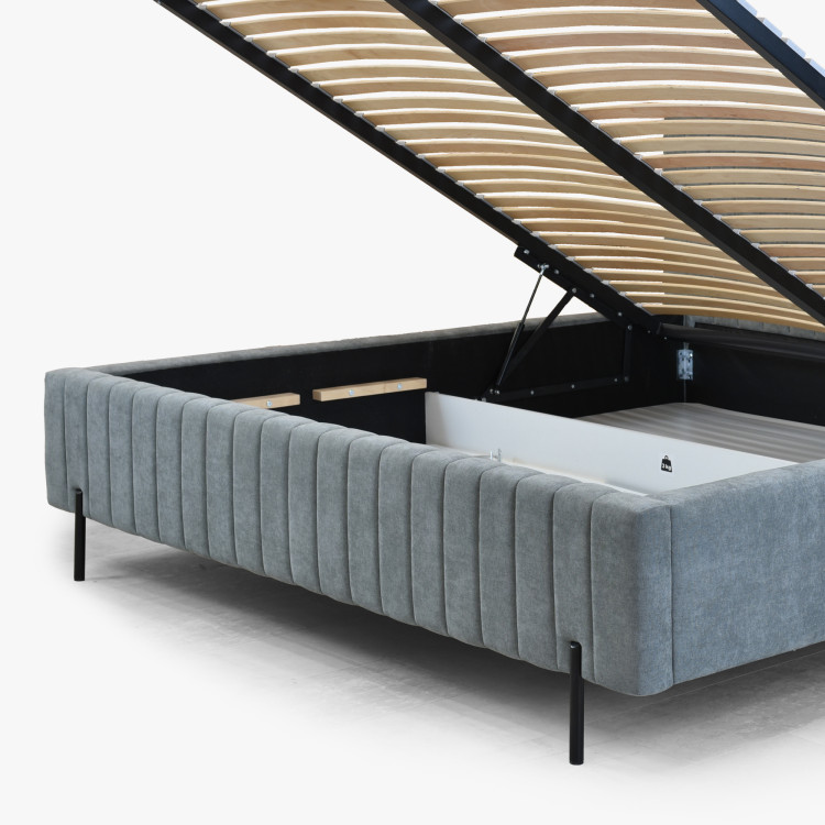 Kárpitozott ágy 180x200 szürke tárolóval és ágyráccsal