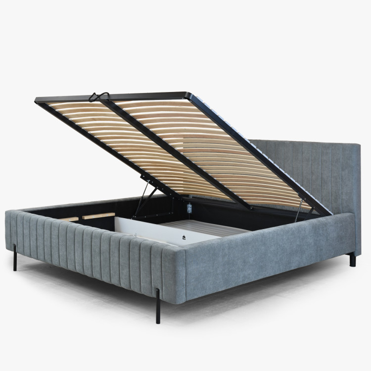 Kárpitozott ágy 180x200 szürke tárolóval és ágyráccsal