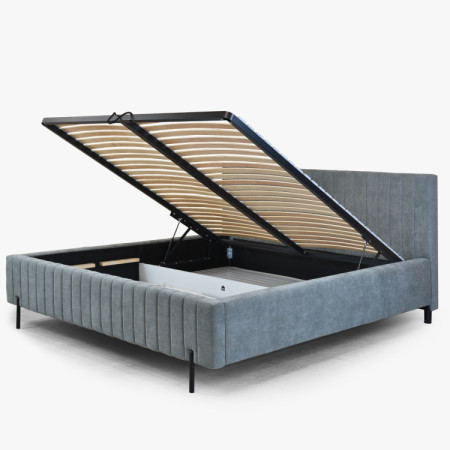 Kárpitozott ágy 180x200 szürke tárolóval és ágyráccsal