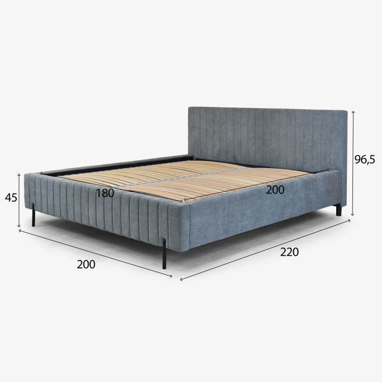 Kárpitozott ágy 180x200 szürke tárolóval és ágyráccsal