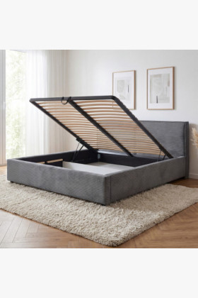 Kárpitozott franciaágy 160x200 cm szürke Lincoln szövet tárolóval