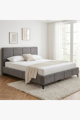 Szürke szövetes ágy 180x200 cm, tárolós, modern franciaágy