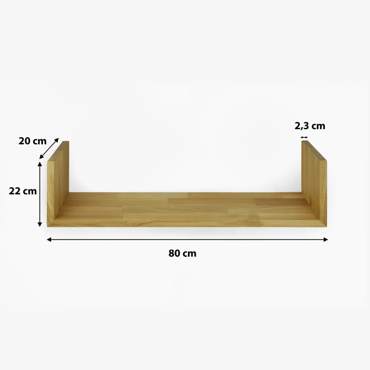 Tölgy fali polc Hugo 80 cm, tömörfa, olajozott