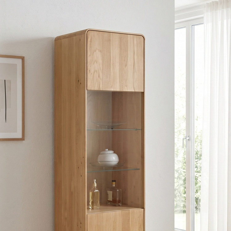 Egyszárnyú tölgy vitrinszekrény, fehér tölgy