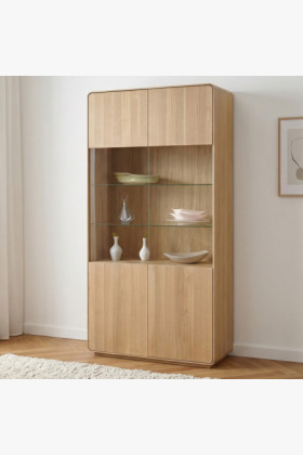 Kétszárnyú tölgy vitrines szekrény, fehér tölgy