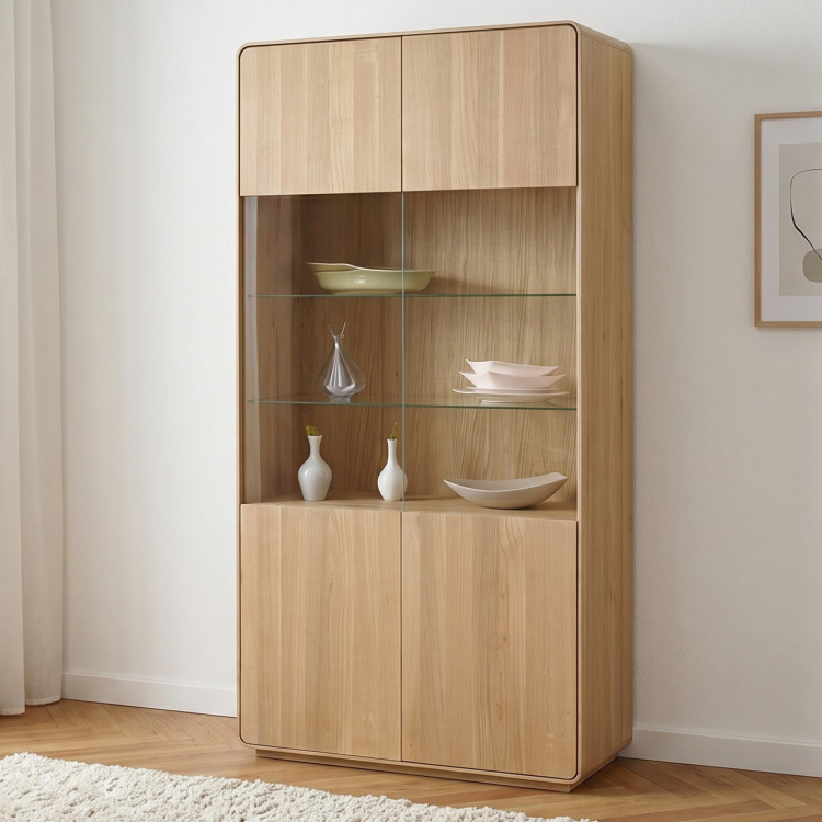 Kétszárnyú tölgy vitrines szekrény, fehér tölgy