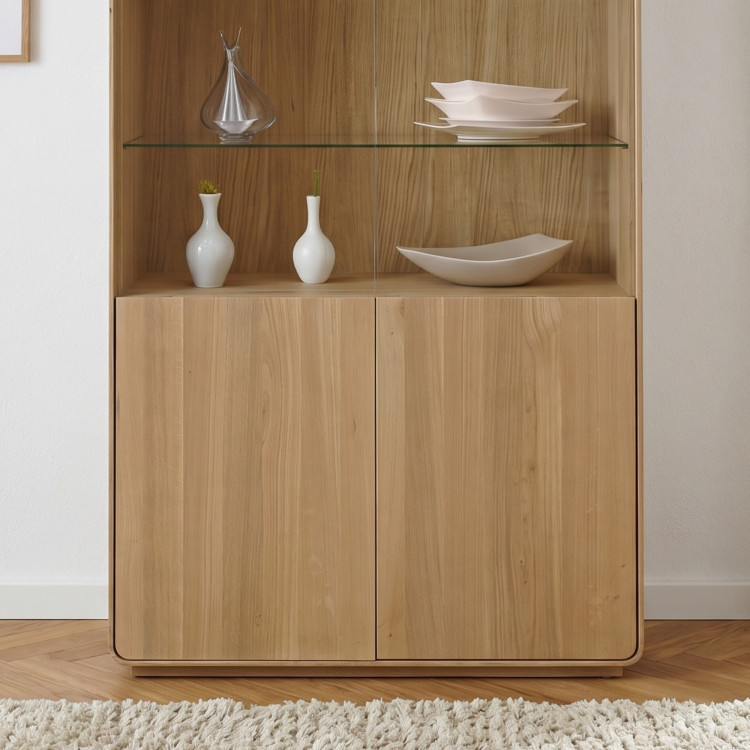 Kétszárnyú tölgy vitrines szekrény, fehér tölgy