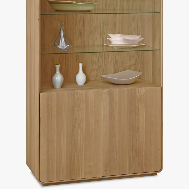 Kétszárnyú tölgy vitrines szekrény, fehér tölgy