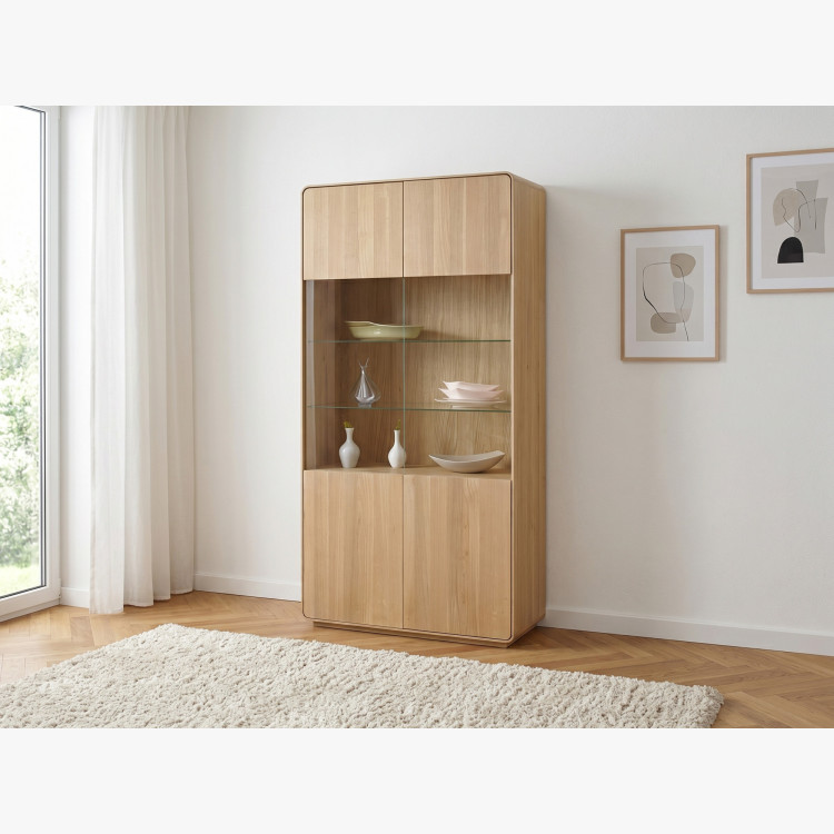 Kétszárnyú tölgy vitrines szekrény, fehér tölgy