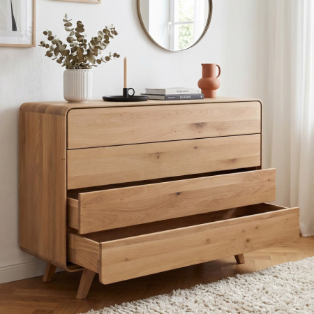 Fa komód fehér tölgy 4 fiókkal