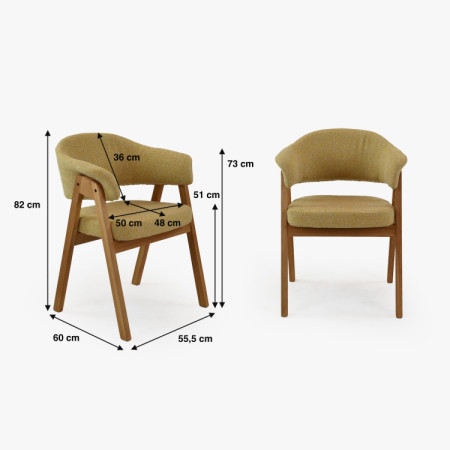 Tölgyfa szék karfával, sárga