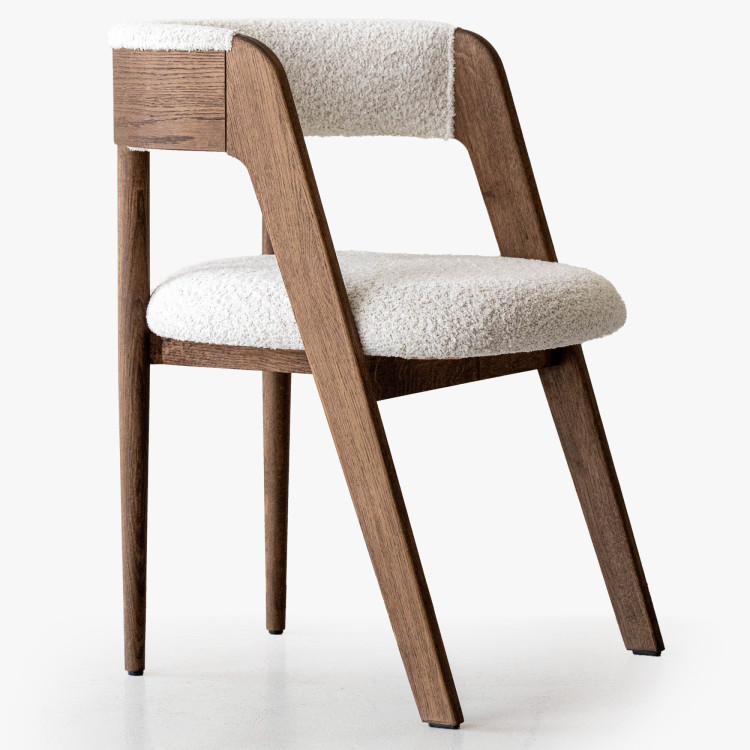 Luxusos tölgyfa fotel dió színben, krém szövet