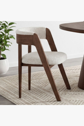 Luxusos tölgyfa fotel dió színben, krém szövet 2