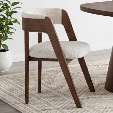 Luxusos tölgyfa fotel dió színben, krém szövet