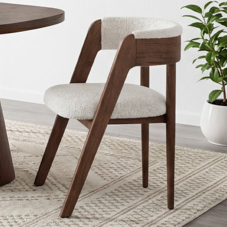 Luxusos tölgyfa fotel dió színben, krém szövet